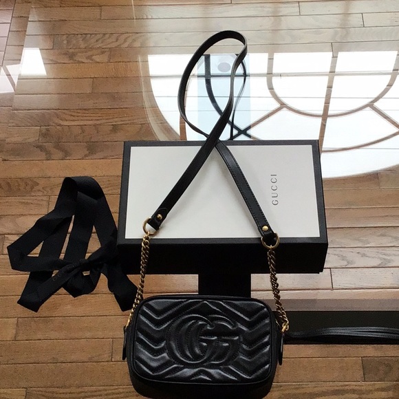 GG Marmomt Matallase Black Leather Mini Crossbody - Picture 4 of 7